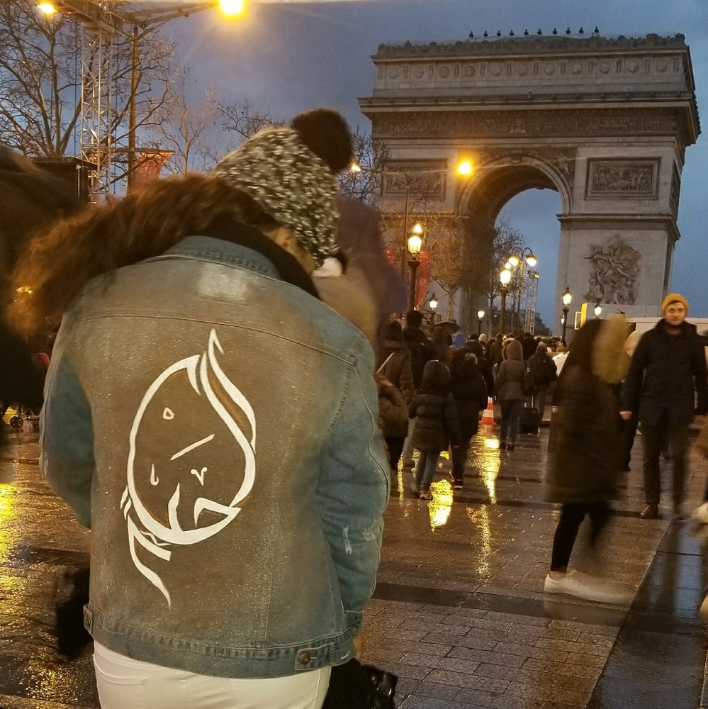 Arabic Calligraphy Denim Jacket Hand made LIFE